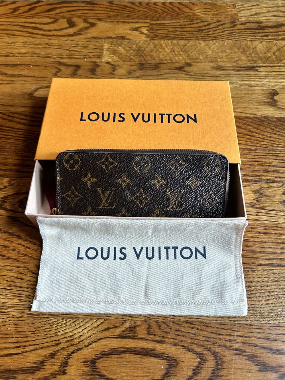 Louis Vuitton Monogram Zip-Around Wallet in Brown with Gold Hardware